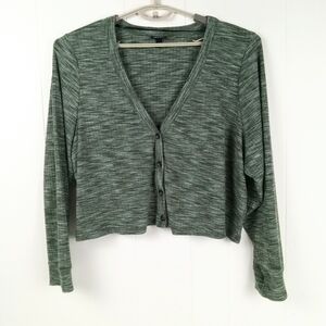 Torrid Space Dye Cropped Cardigan Top Size 4X Green Long Sleeve V-Neck